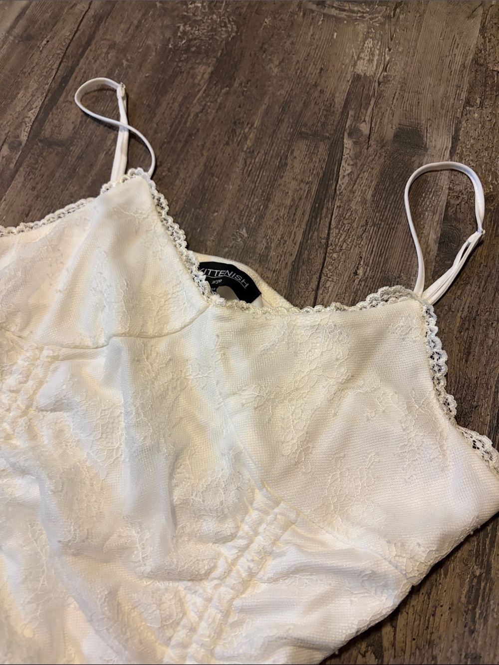 Ivory Ruched Lace-Trim Slip Dress - Picture 3 of 5